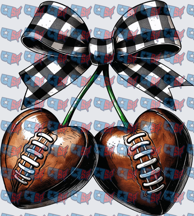 Football Cherry Pair With Buffalo Plaid Bow (DTF)