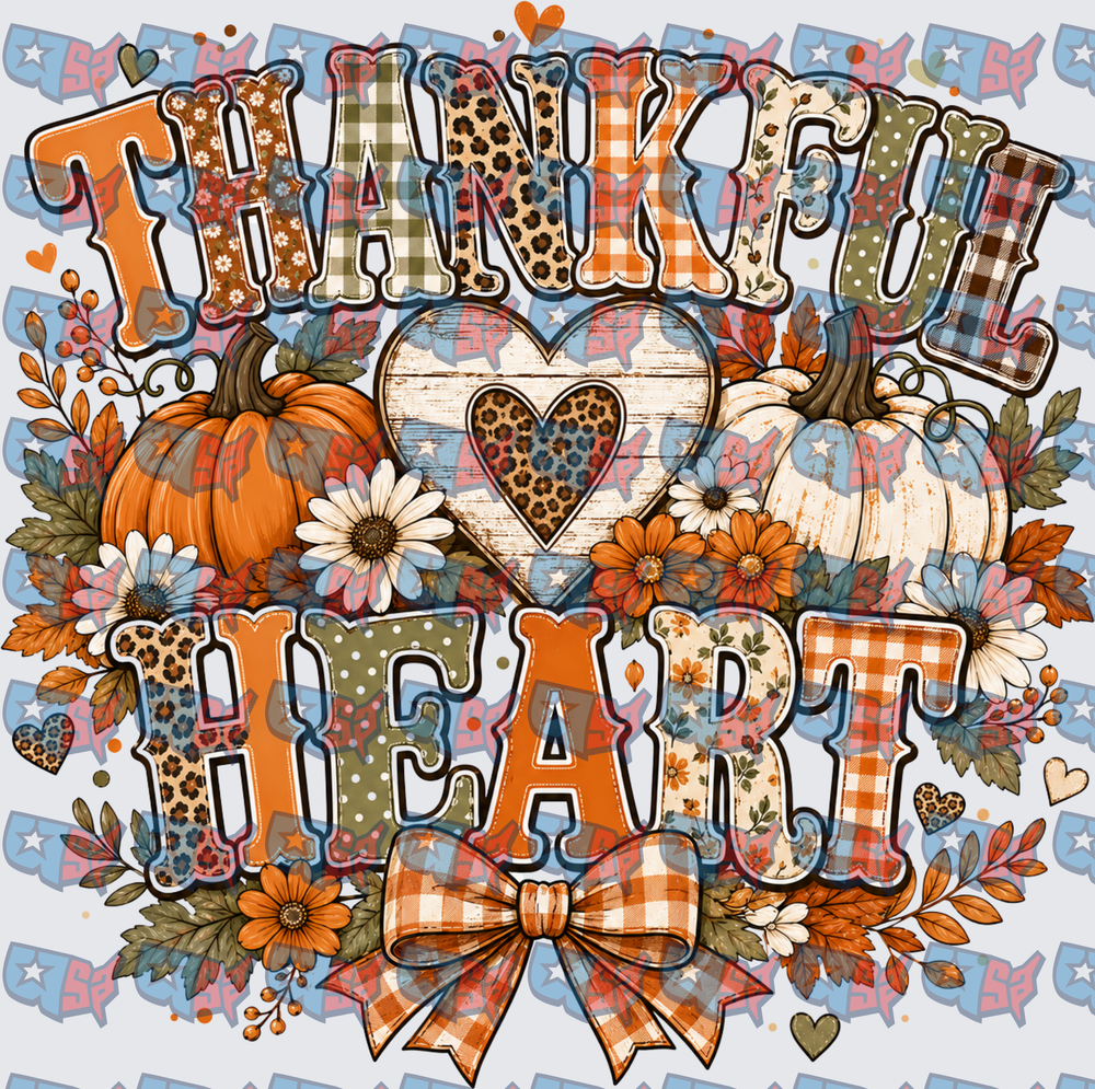 Thankful Heart Fall Pumpkin Floral Patchwork Design (DTF)