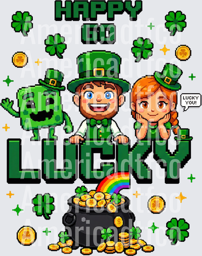 Happy Lucky St. Patrick's Day Pixel Art Leprechauns (DTF)