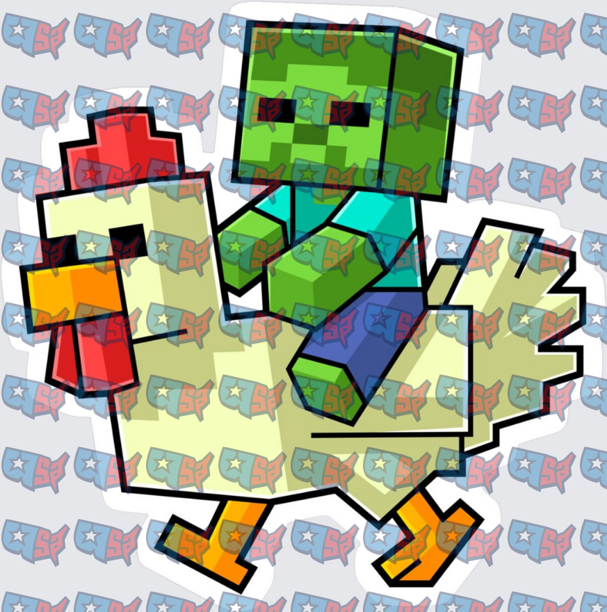 Pixel Zombie Riding a Blocky Chicken (DTF)