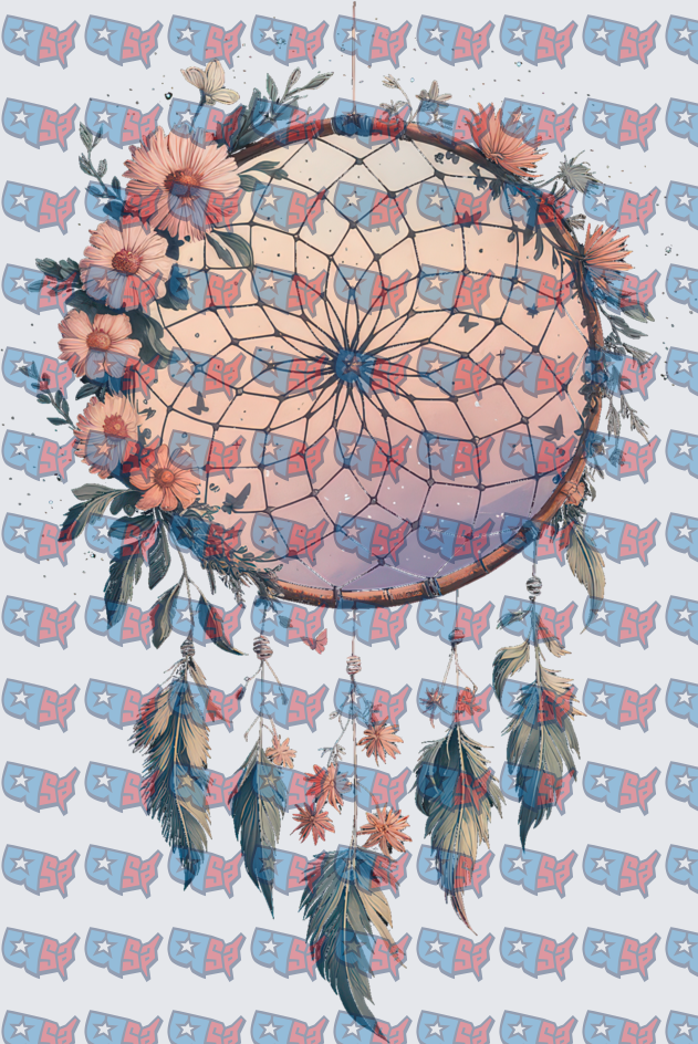 Floral Boho Dreamcatcher with Feathers and Sunset Sky (DTF)