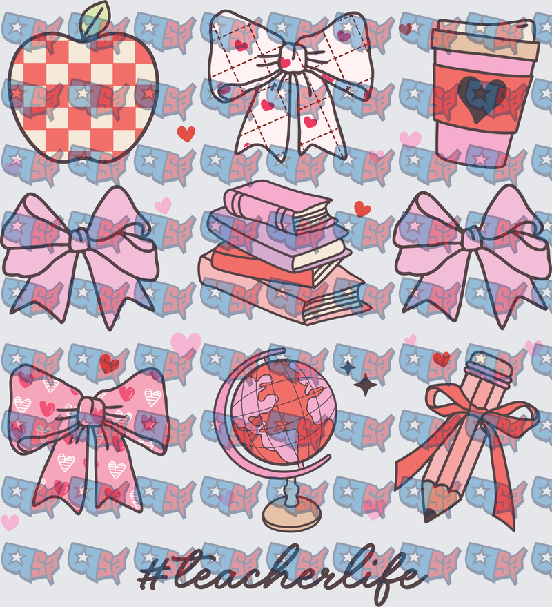 #TeacherLife Coquette Bows Apple Books Globe (DTF)