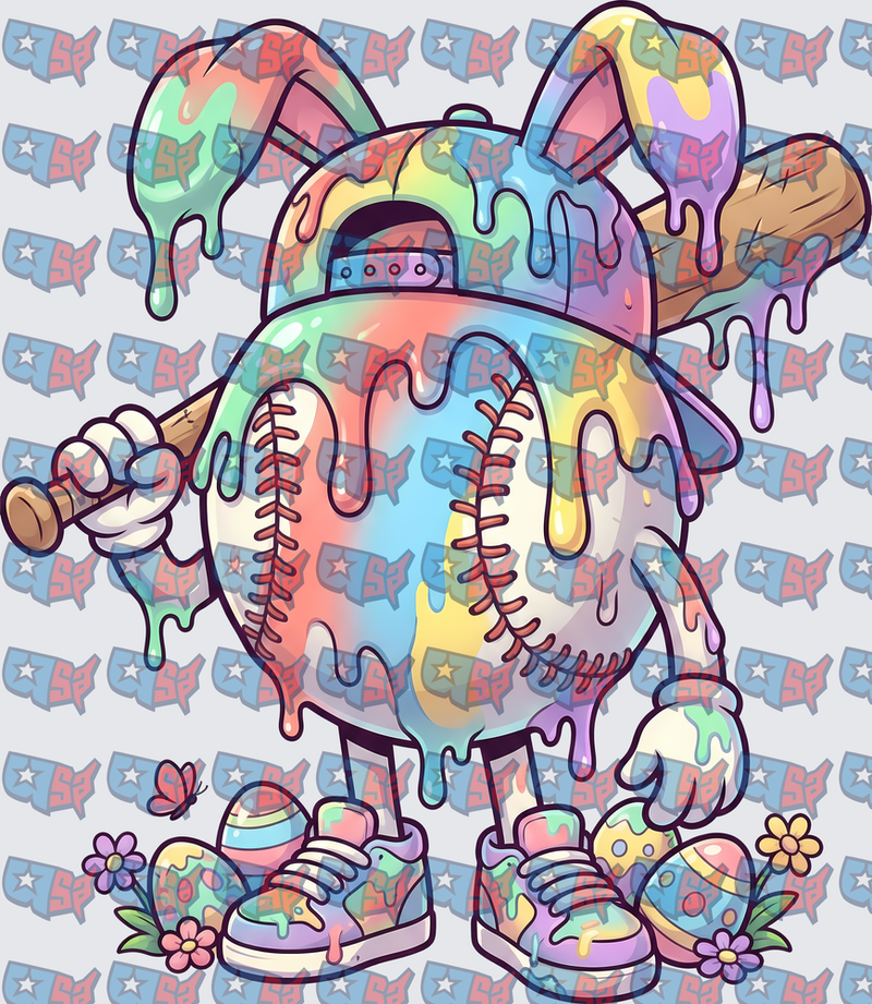 Pastel Drip Baseball Character Easter Bunny Ears Bat (DTF)
