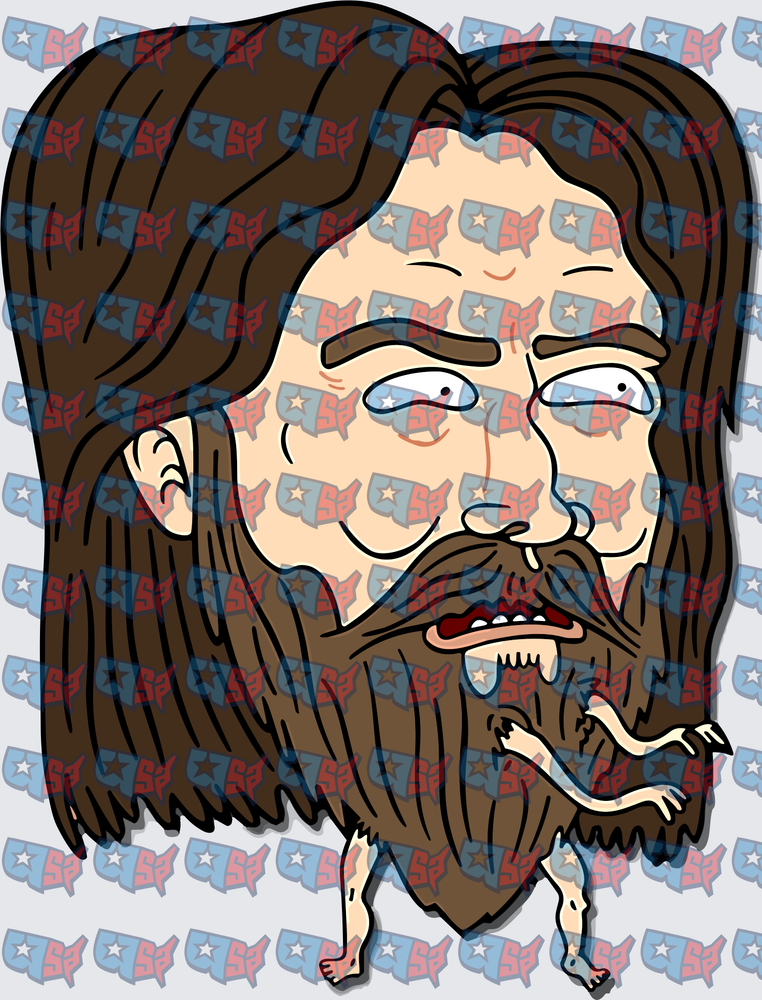Cartoon Bearded Man With Tiny Person In Beard (DTF)