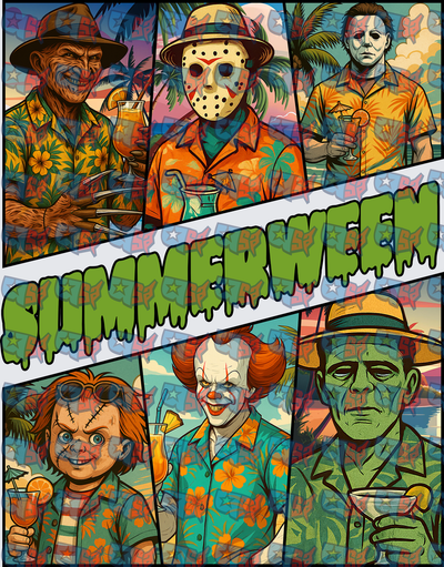 Summerween Horror Icons Tropical Beach Vacation (DTF)