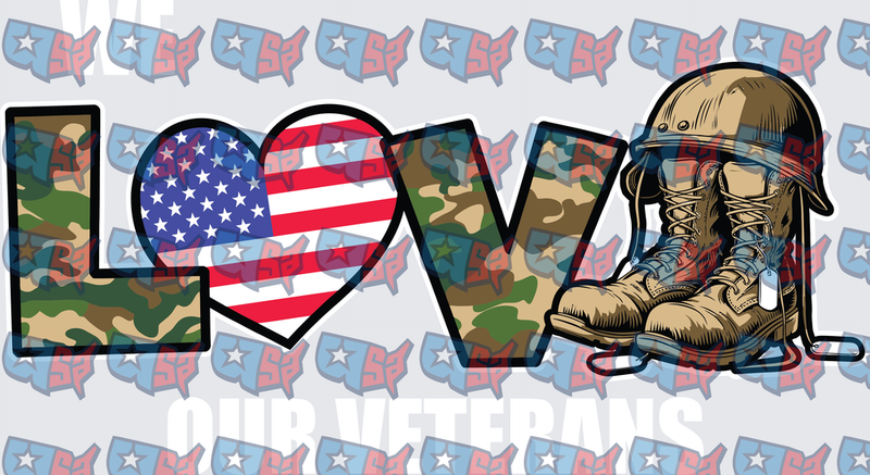 Love Our Veterans Camo Flag Military Boots (DTF)