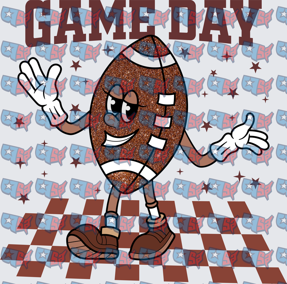 Game Day Retro Glitter Football Character (DTF)