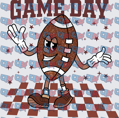Game Day Retro Glitter Football Character (DTF)