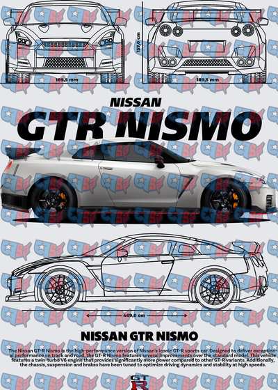 Nissan GTR Nismo Blueprint Multi-View Technical Drawing (DTF)