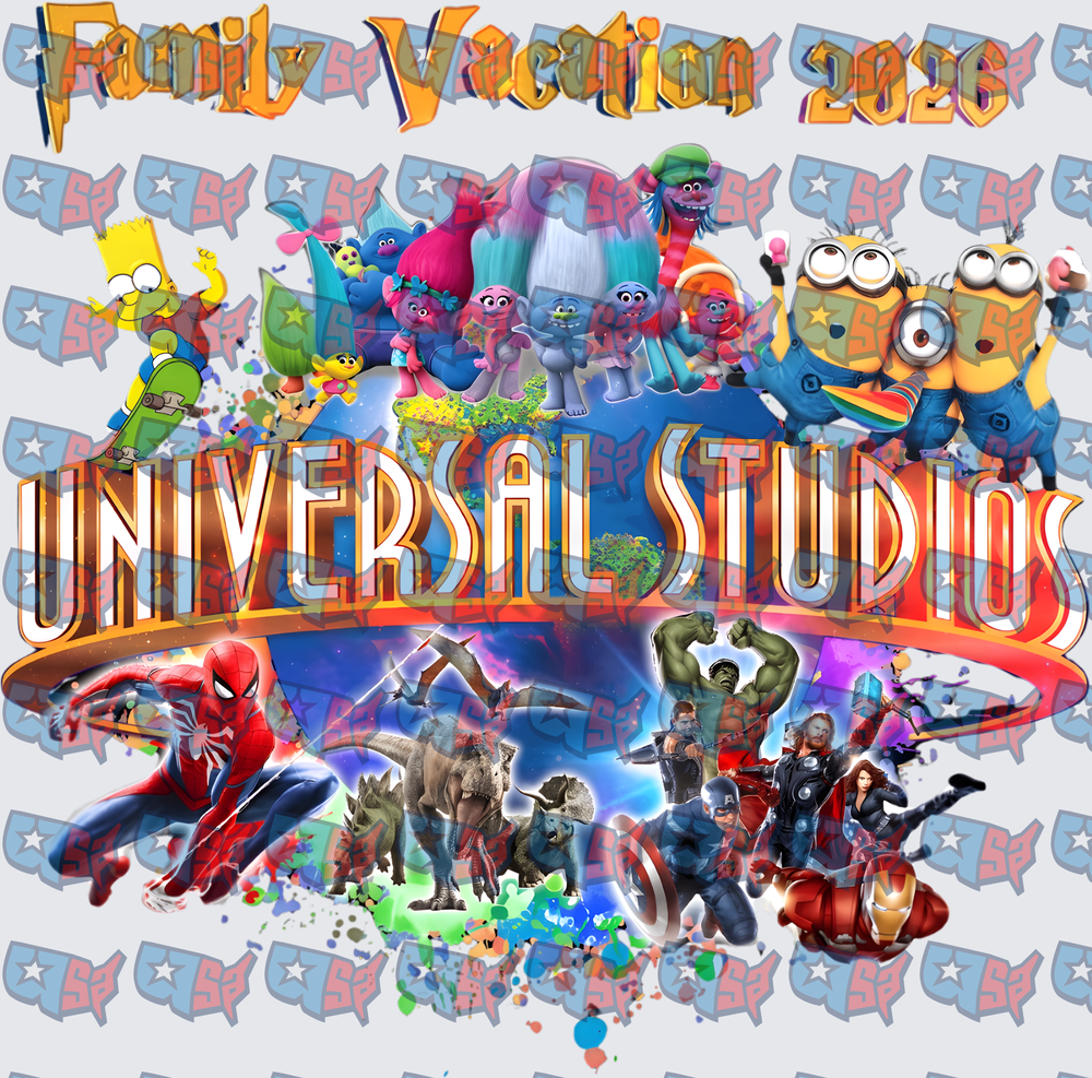 Family Vacation 2026 Universal Studios Characters Collage (DTF)