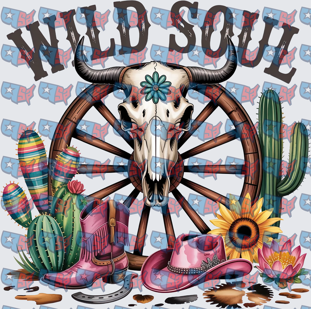 Wild Soul Western Bull Skull Wagon Wheel Boots (DTF)