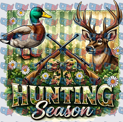 Hunting Season Mallard Duck Buck Deer Crossed Rifles Camo Bow (DTF)