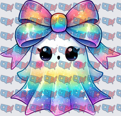 Kawaii Rainbow Ghost With Glitter Bow (DTF)