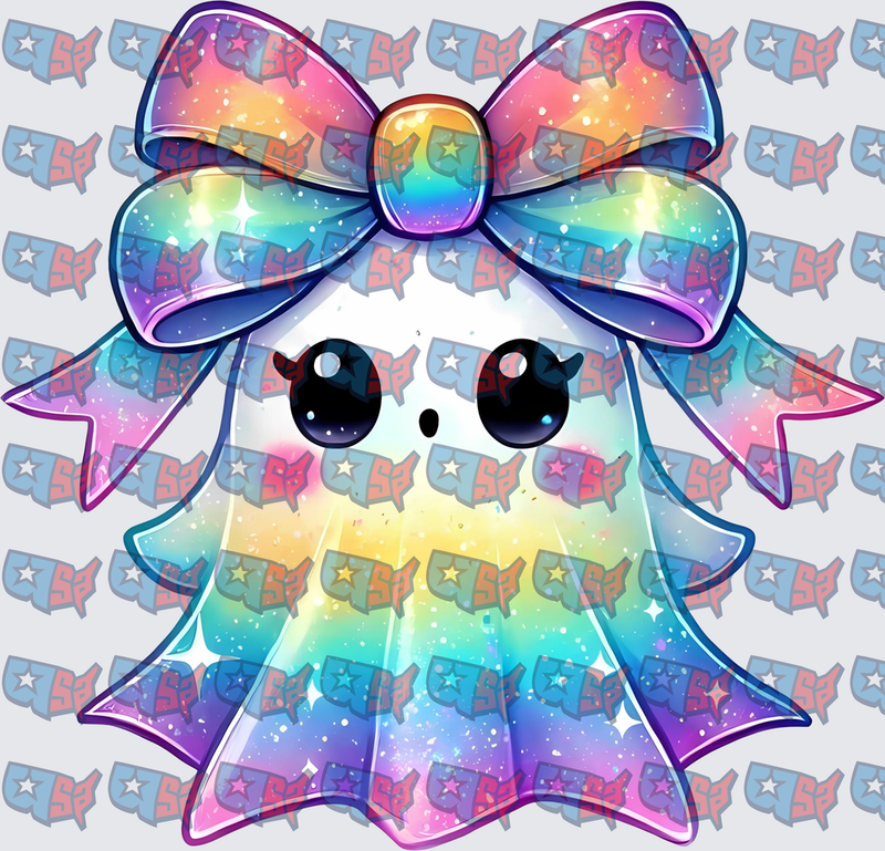 Kawaii Rainbow Ghost With Glitter Bow (DTF)