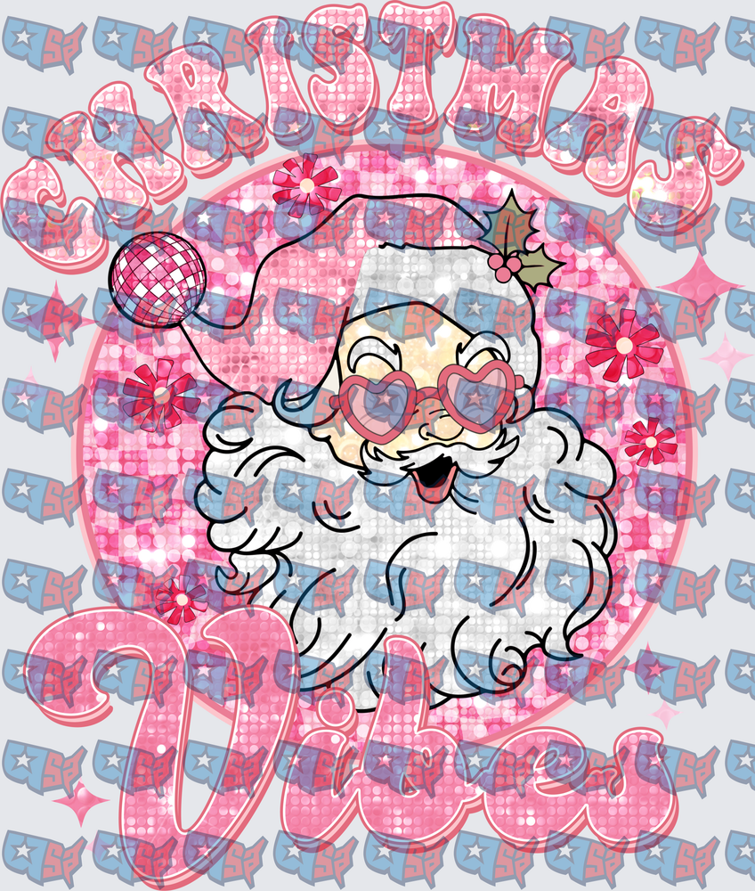 Christmas Vibes Disco Santa Pink Sequin (DTF)