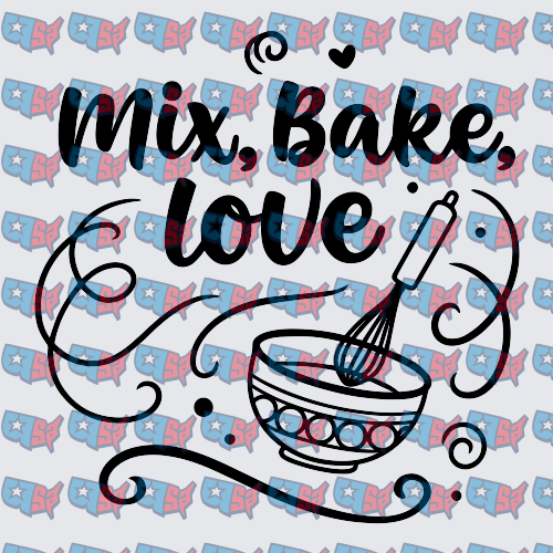 Mix Bake Love Whisk and Bowl Baking Design (DTF)