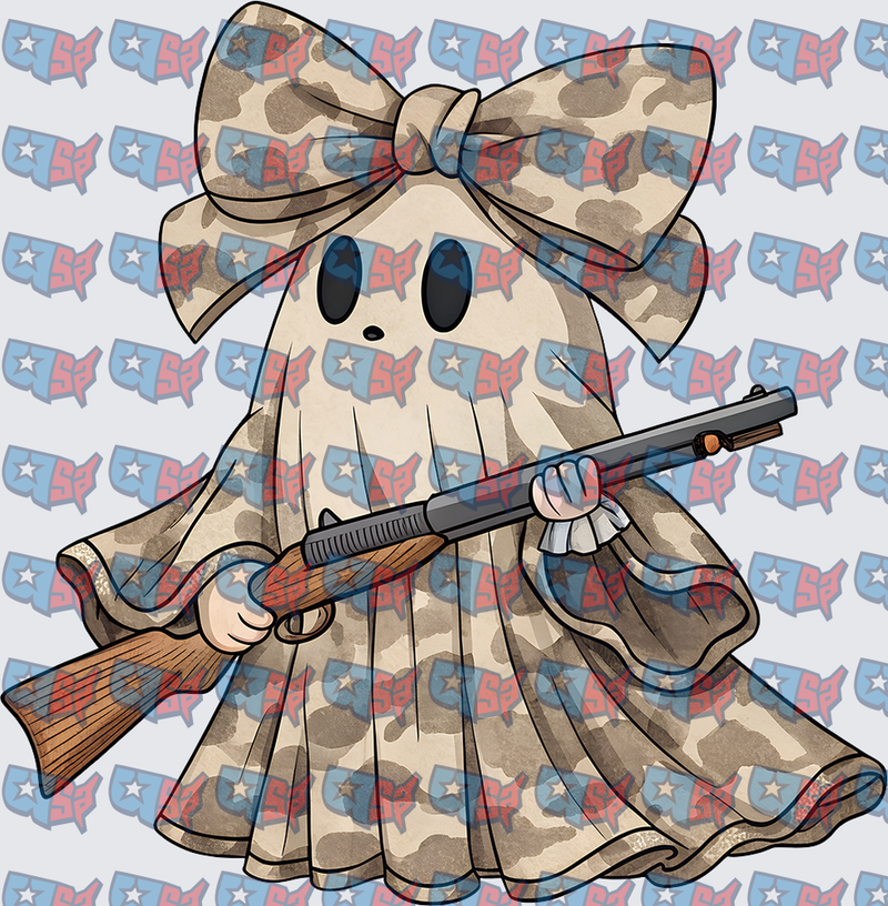 Camo Ghost With Bow Holding Shotgun (DTF)