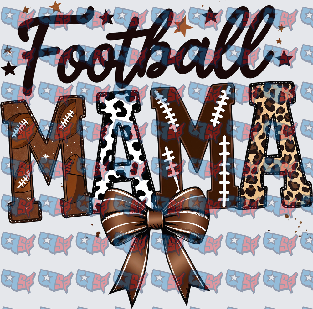 Football Mama Leopard Cowhide Bow Letters (DTF)