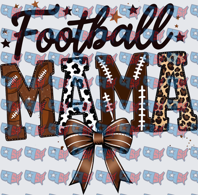 Football Mama Leopard Cowhide Bow Letters (DTF)
