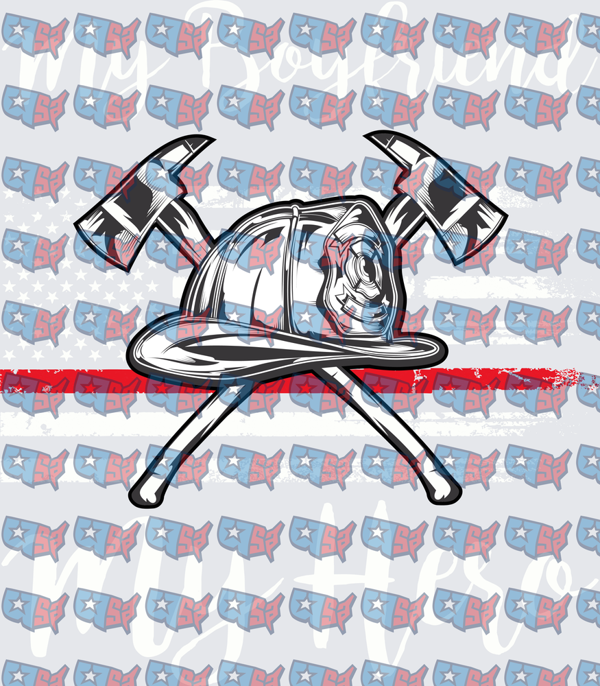 Firefighter Helmet Crossed Axes Thin Red Line Flag (DTF)