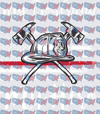 Firefighter Helmet Crossed Axes Thin Red Line Flag (DTF)