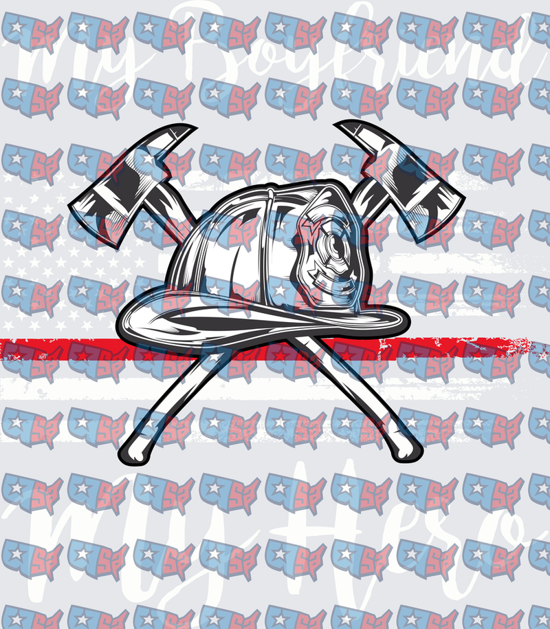 Firefighter Helmet Crossed Axes Thin Red Line Flag (DTF)