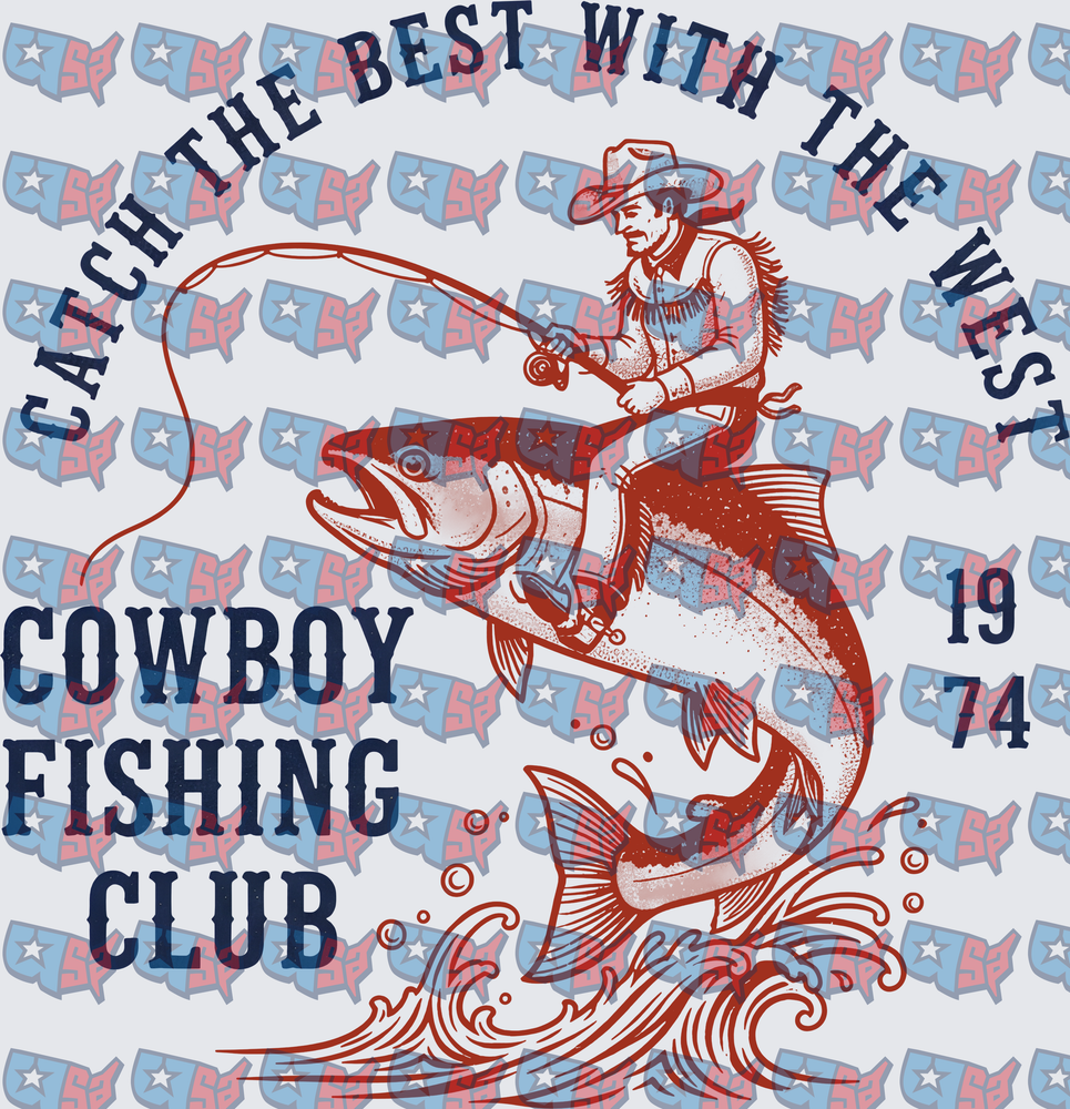 Cowboy Riding Fish Catch The Best With The West 1974 (DTF)