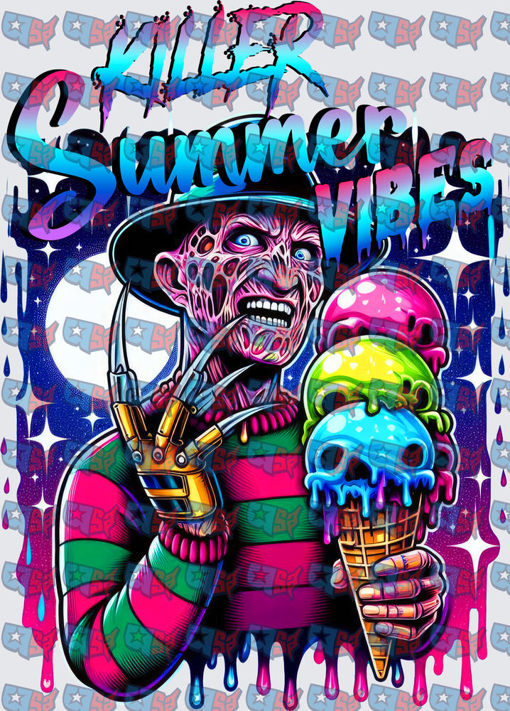 Killer Summer Vibes Scarred Slasher Skull Ice Cream (DTF)