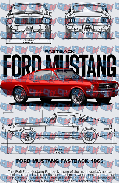 1965 Classic Fastback Muscle Car Blueprint Design (DTF)