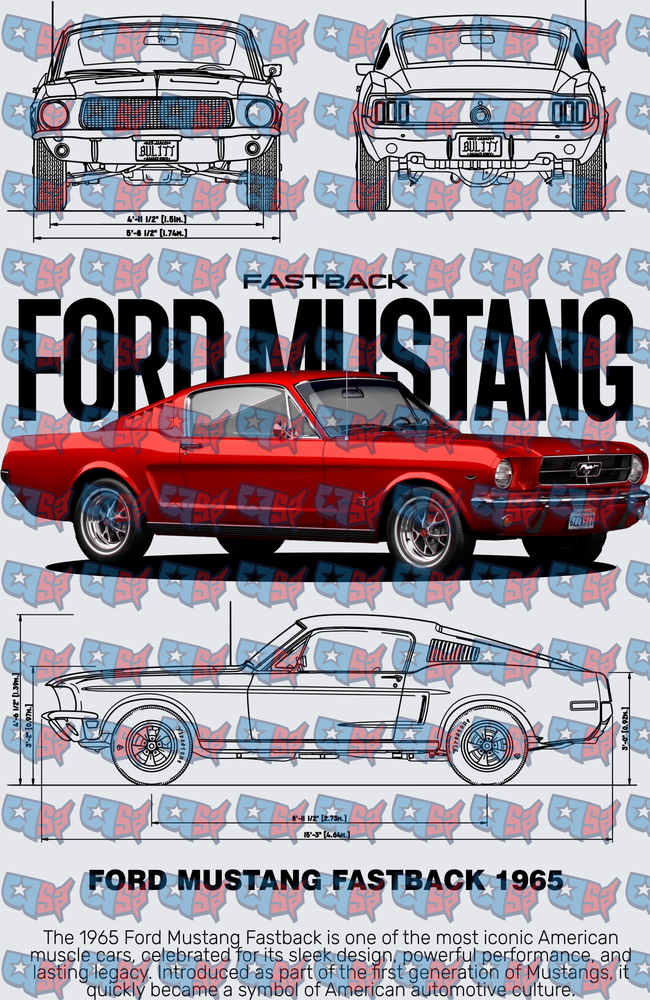 1965 Classic Fastback Muscle Car Blueprint Design (DTF)