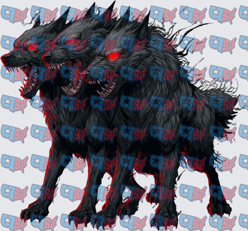Dark Three-Headed Hellhound Red Eyes Growling (DTF)