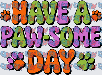 Have A Paw-Some Day Retro Groovy Paw Print (DTF)