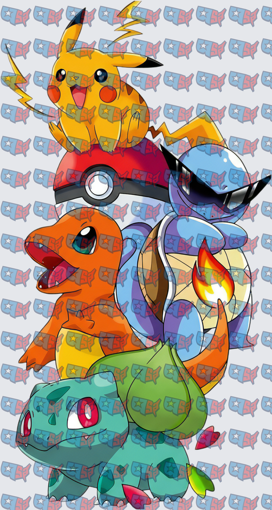 Classic Starter Pocket Monsters Stacked With Pokeball (DTF)