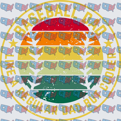 Baseball Dad Retro Rainbow Stripe Circle Badge (DTF)