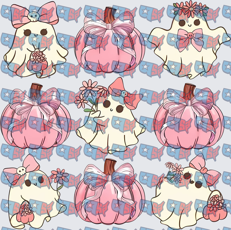 Cute Kawaii Ghost Bow Pumpkin Halloween Pattern (DTF)