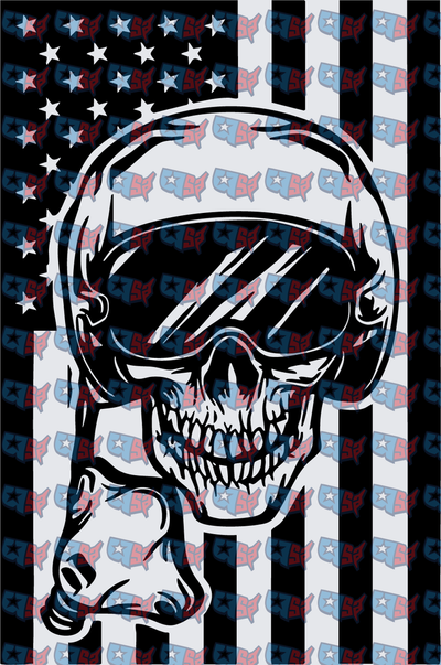 Military Pilot Skull American Flag Black White (DTF)