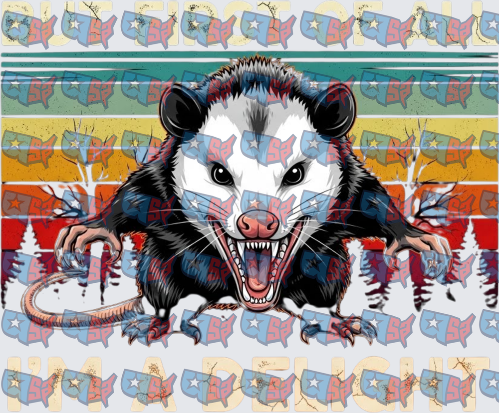 Angry Snarling Opossum Vintage Retro Stripes (DTF)