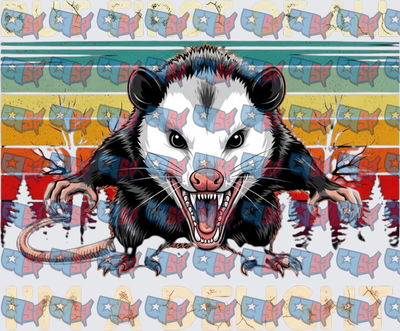 Angry Snarling Opossum Vintage Retro Stripes (DTF)