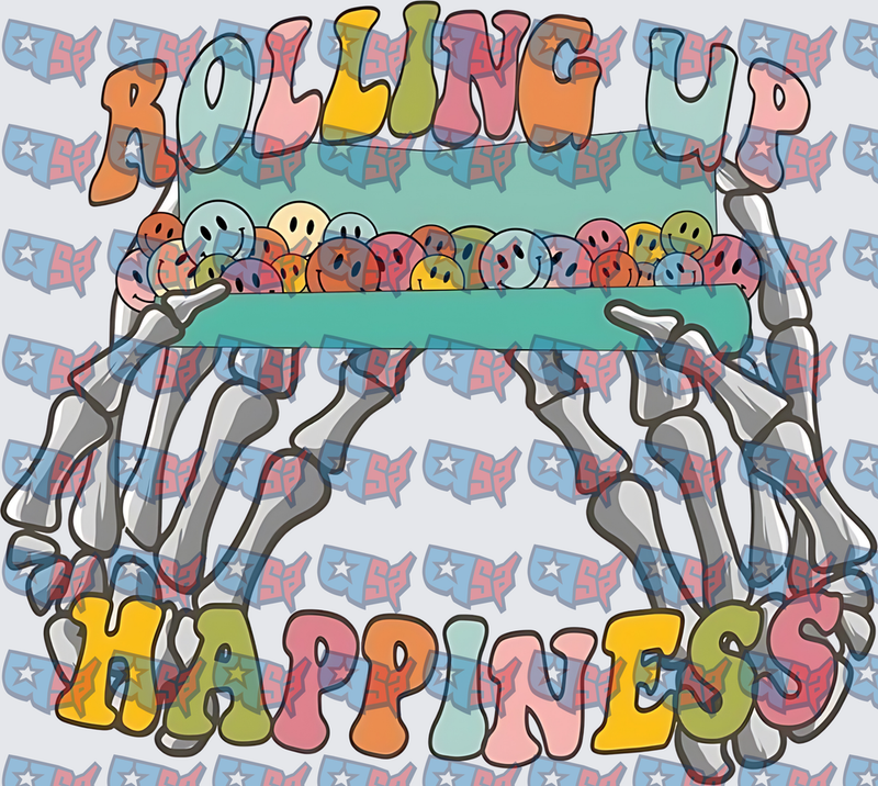 Rolling Up Happiness Skeleton Hands Smiley Faces (DTF)