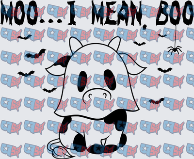 Moo I Mean Boo Halloween Ghost Cow with Bats (DTF)