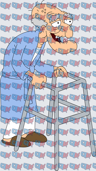 Elderly Cartoon Man With Walker In Robe (DTF)