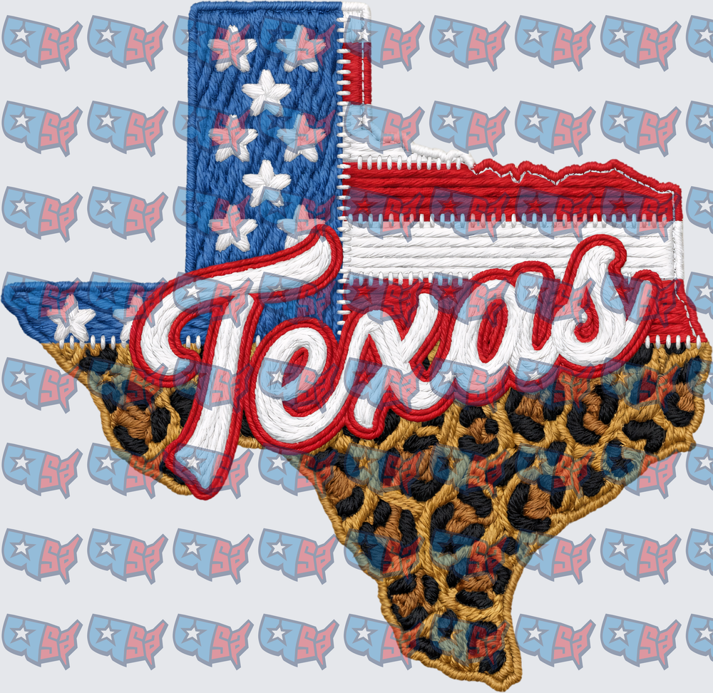 Texas State Embroidered Patch American Flag Leopard Print (DTF)