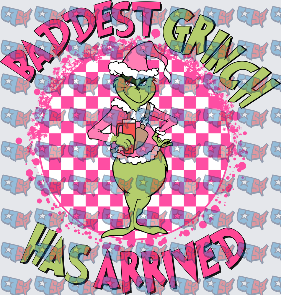 Baddest Grinch Has Arrived Pink Checkered Christmas (DTF)