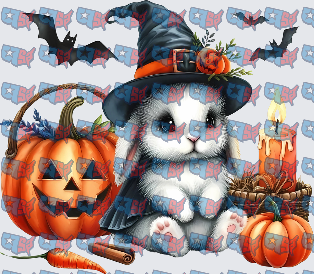Cute Halloween Witch Bunny With Jack-O-Lantern (DTF)