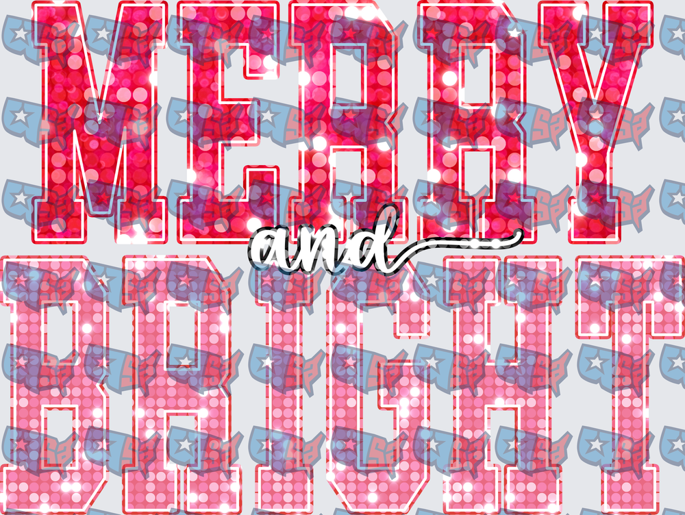 Merry and Bright Red Pink Sequin Varsity Letters (DTF)