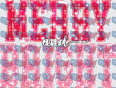Merry and Bright Red Pink Sequin Varsity Letters (DTF)