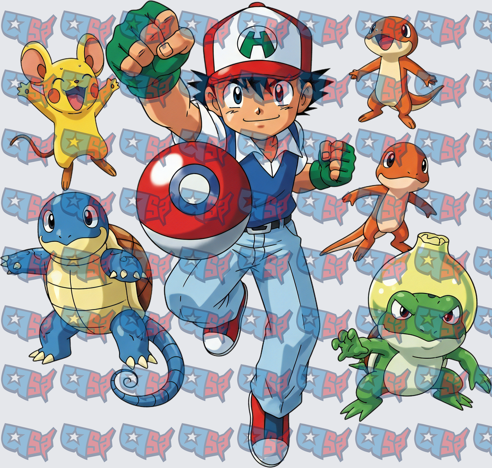 Young Trainer With Pokeball And Starter Creatures (DTF)