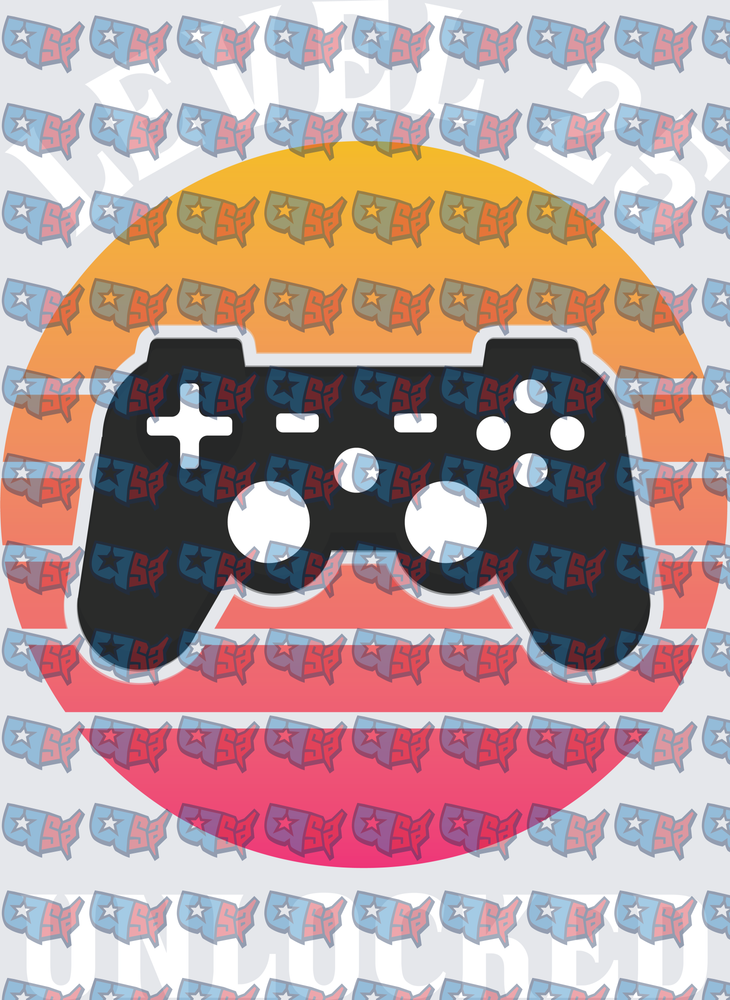 Level Up Unlocked Retro Sunset Game Controller (DTF)
