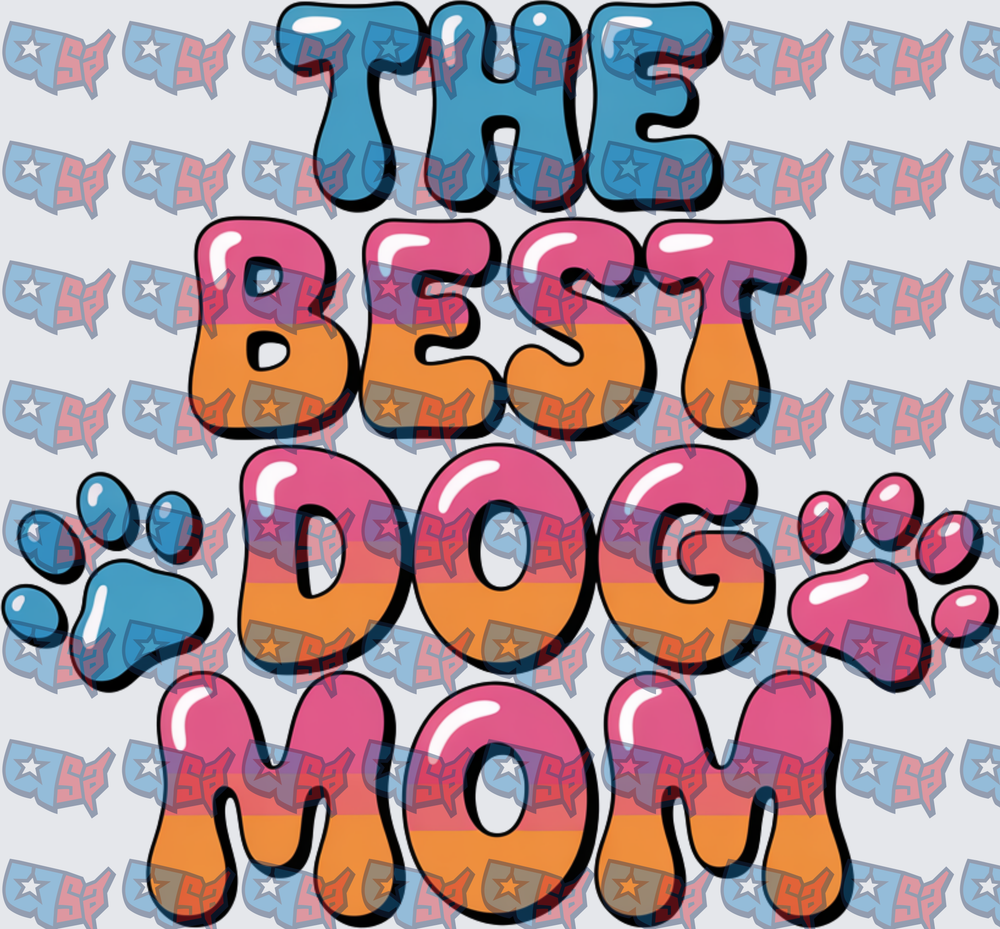The Best Dog Mom Bubble Letter Paw Print Design (DTF)