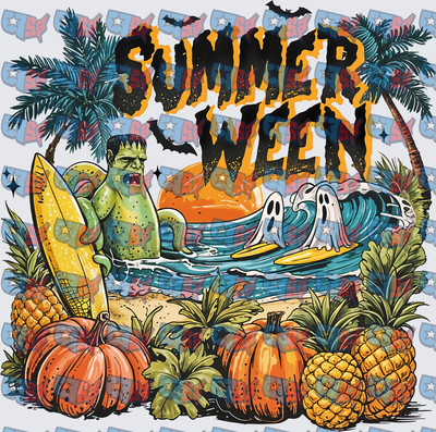 Summerween Beach Monster Surfing Ghost Halloween Mashup (DTF)
